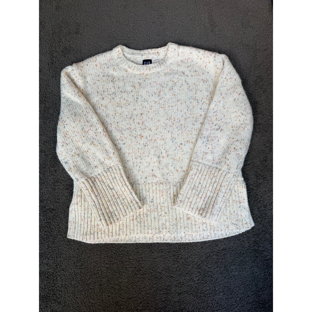 Gap Womens Cream Confetti Fleck Chunky Knit Crewneck Sweater Wide Rib Cuff Small